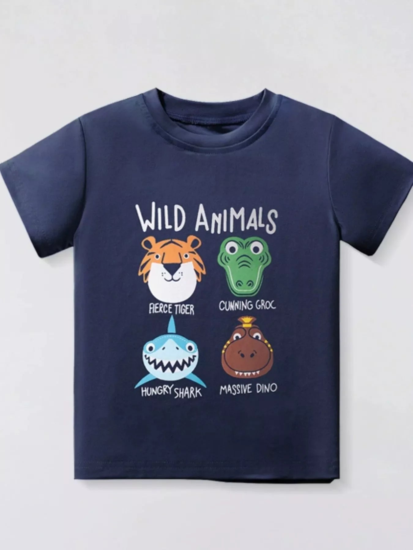 Kids Animal Print Graphic Tee – Soft Cotton Crew Neck for Boys & Girls