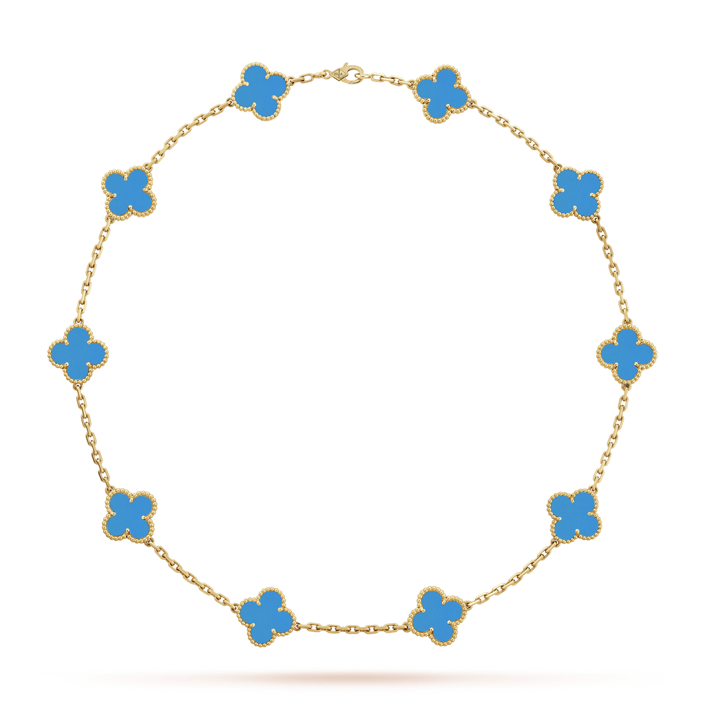18K Vintage Alhambra Agate 10 Motifs Clover Necklace