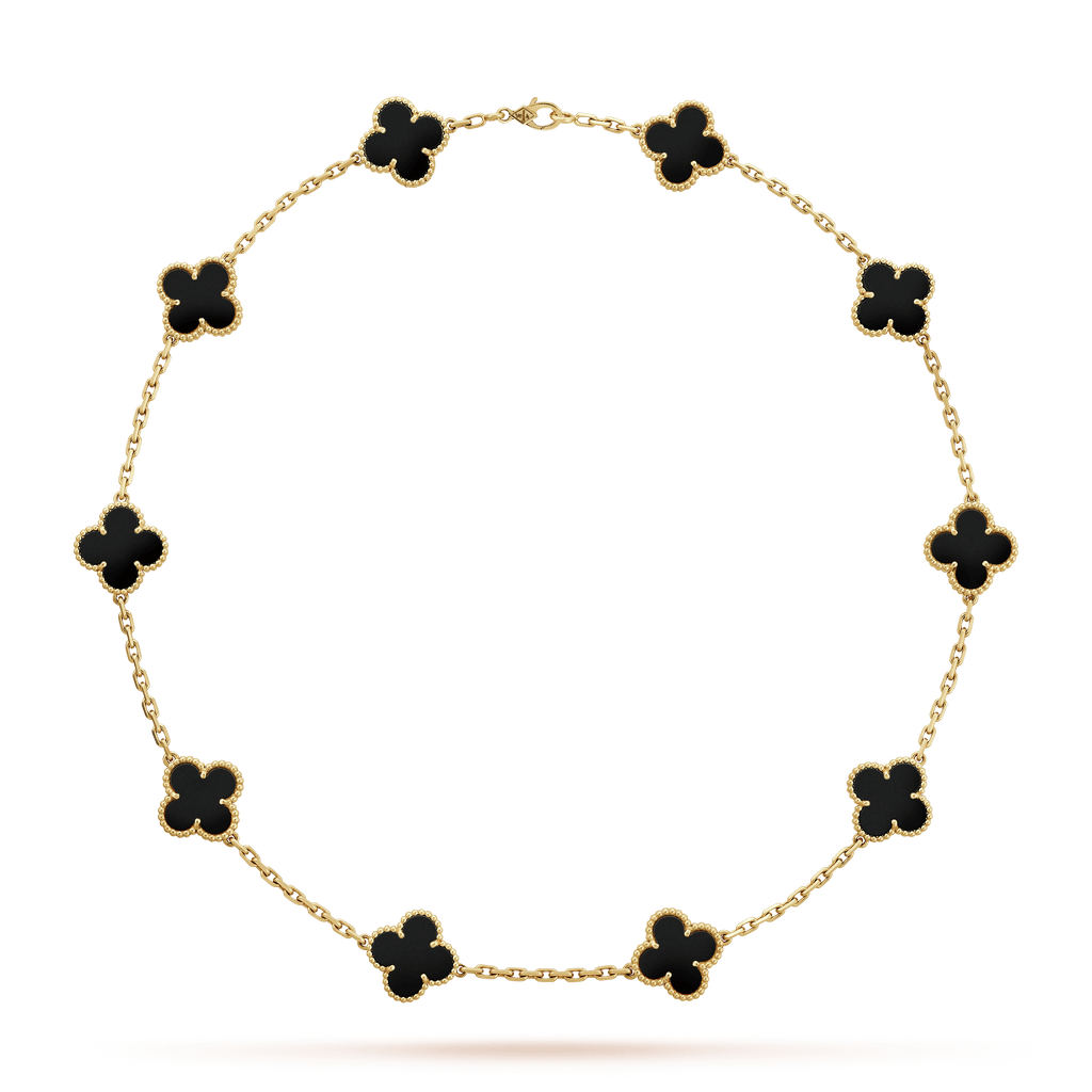 18K Vintage Alhambra Black 10 Motifs Clover Necklace
