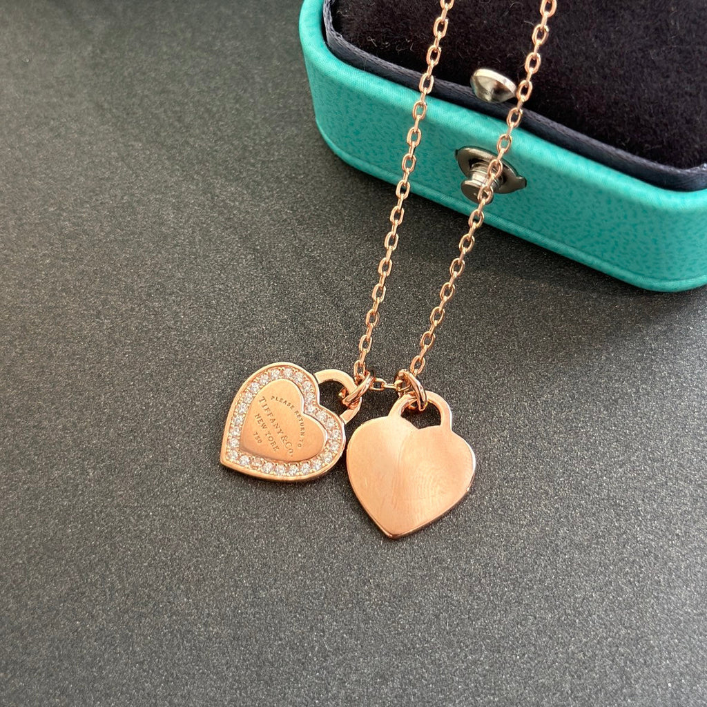 18K T Red Double Heart Diamond Necklaces