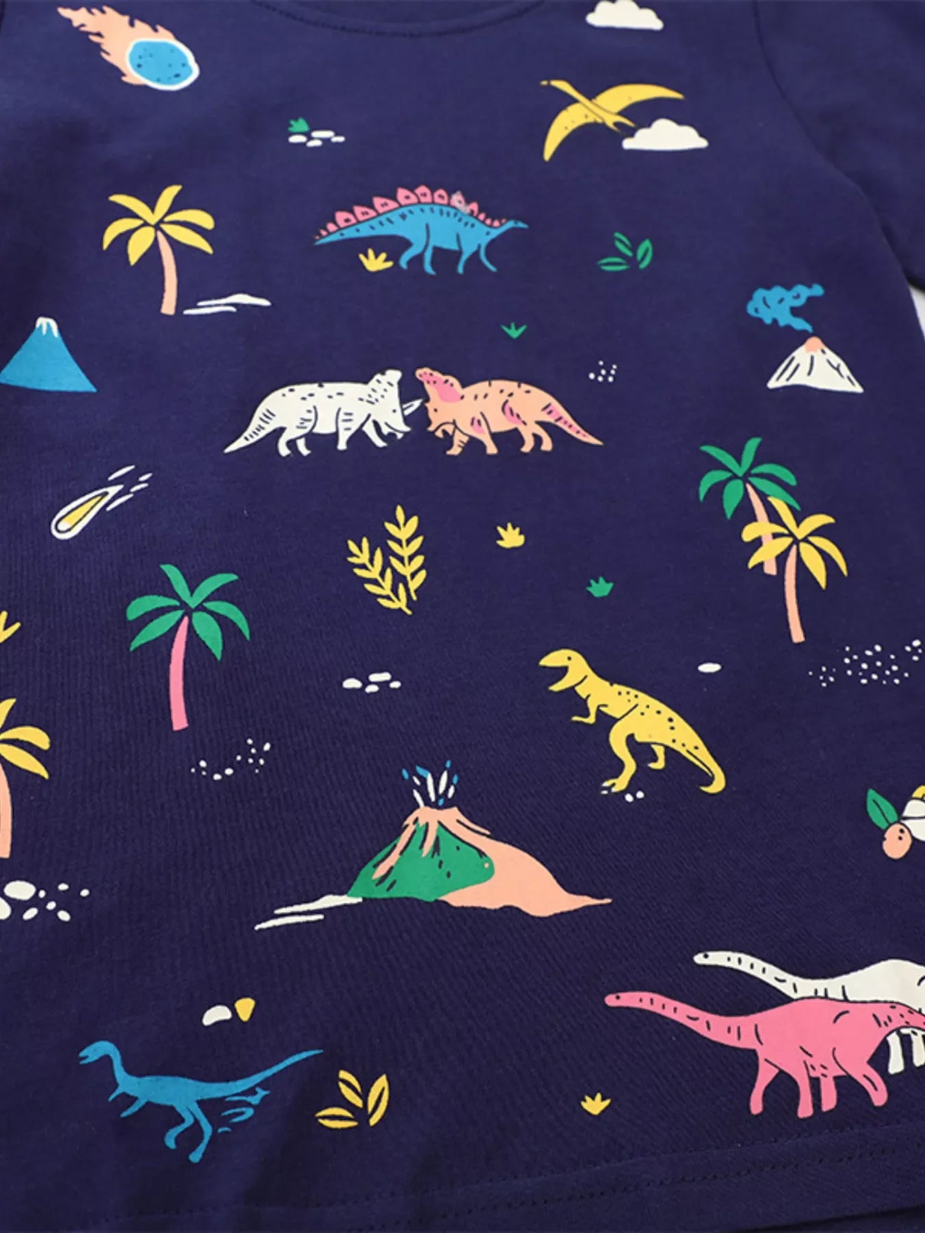 Kids Dinosaur T-Shirt – Soft Cotton Short Sleeve Tee for Boys & Girls (Dark Navy)