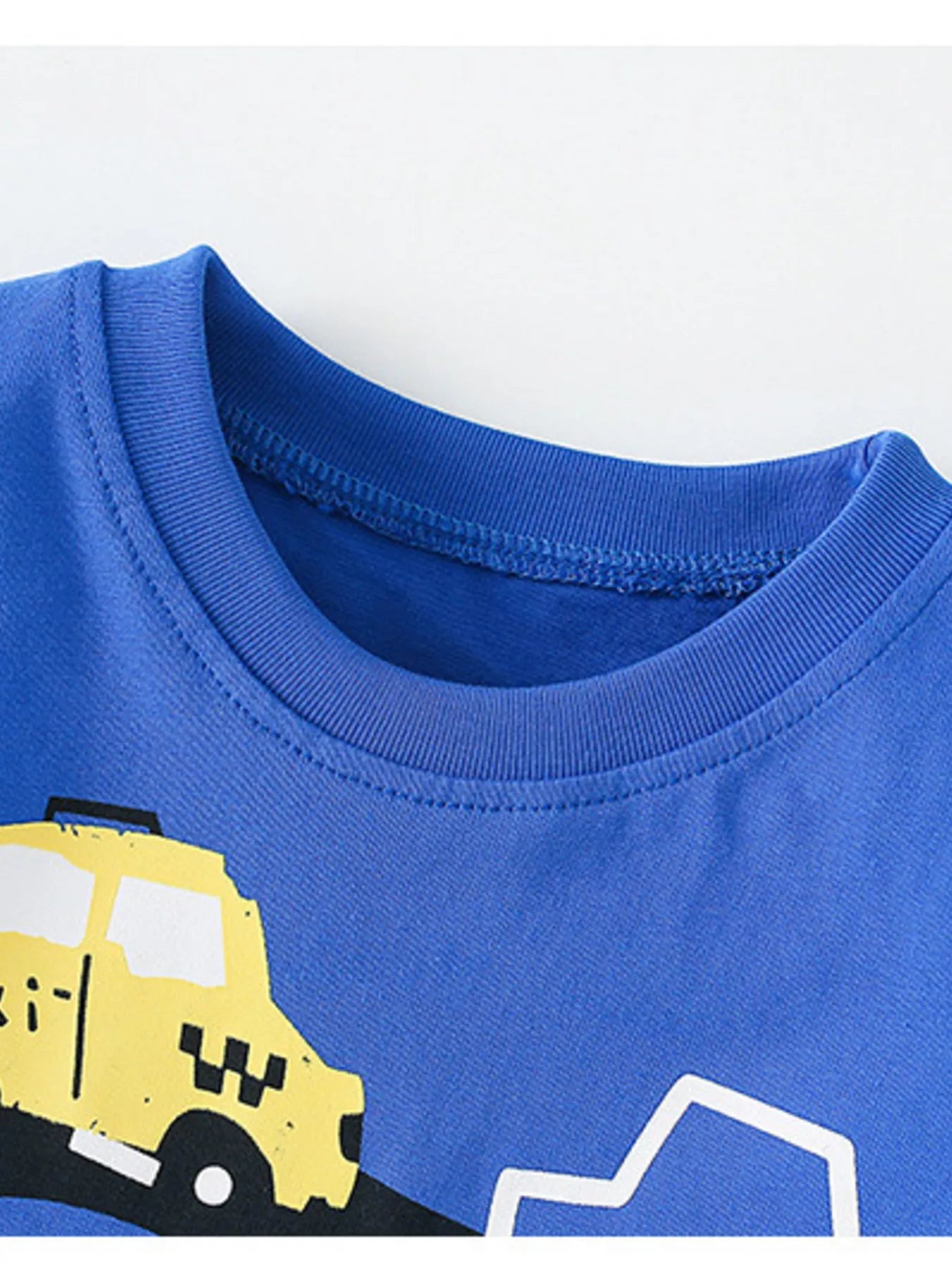 Kids Vehicle Print T-Shirt – Soft Cotton Crew Neck Tee for Boys & Girls (Royal Blue)