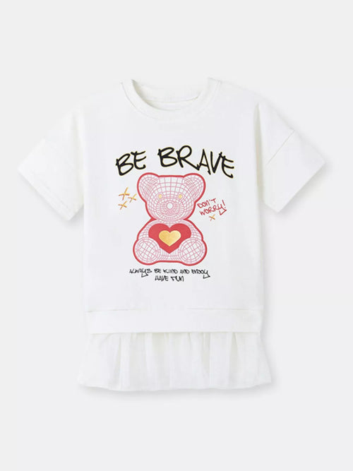 Girls Bear Graphic Sweatshirt Dress - Soft Short Sleeve Pullover for Kids