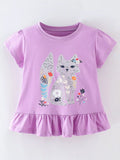 Girls Fox Graphic Ruffle Tee - Adorable Short Sleeve T-Shirt with Playful Hem Detail