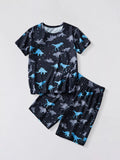 Kids Dinosaur Pajama Set – Soft Cotton Short Sleeve Top & Shorts for Boys & Girls (Black)