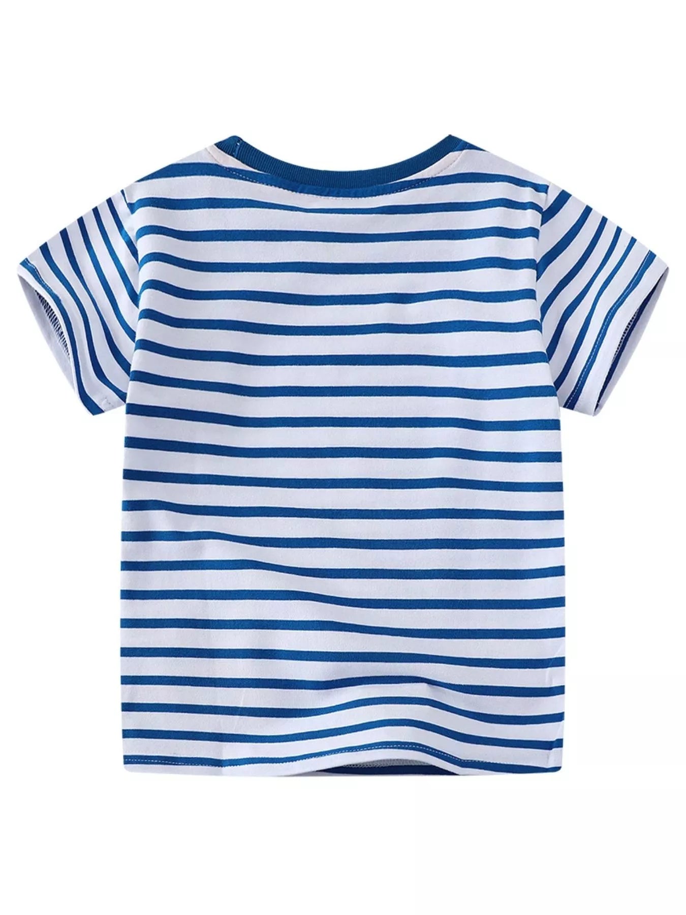 Kids Dinosaur Striped T-Shirt – Soft Cotton Crew Neck Tee for Boys & Girls