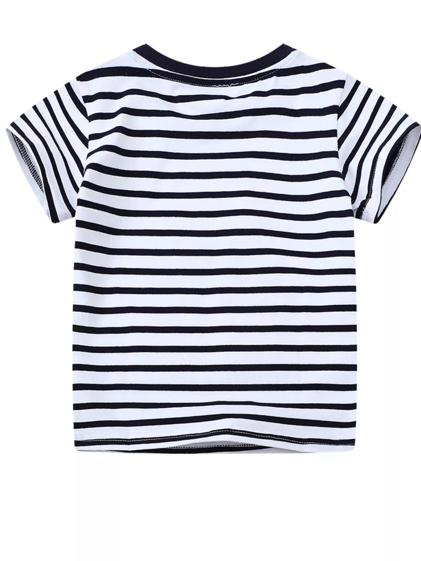 Kids Striped Animal Print T-Shirt – Soft Cotton Crew Neck Tee for Boys & Girls (Multicolor)