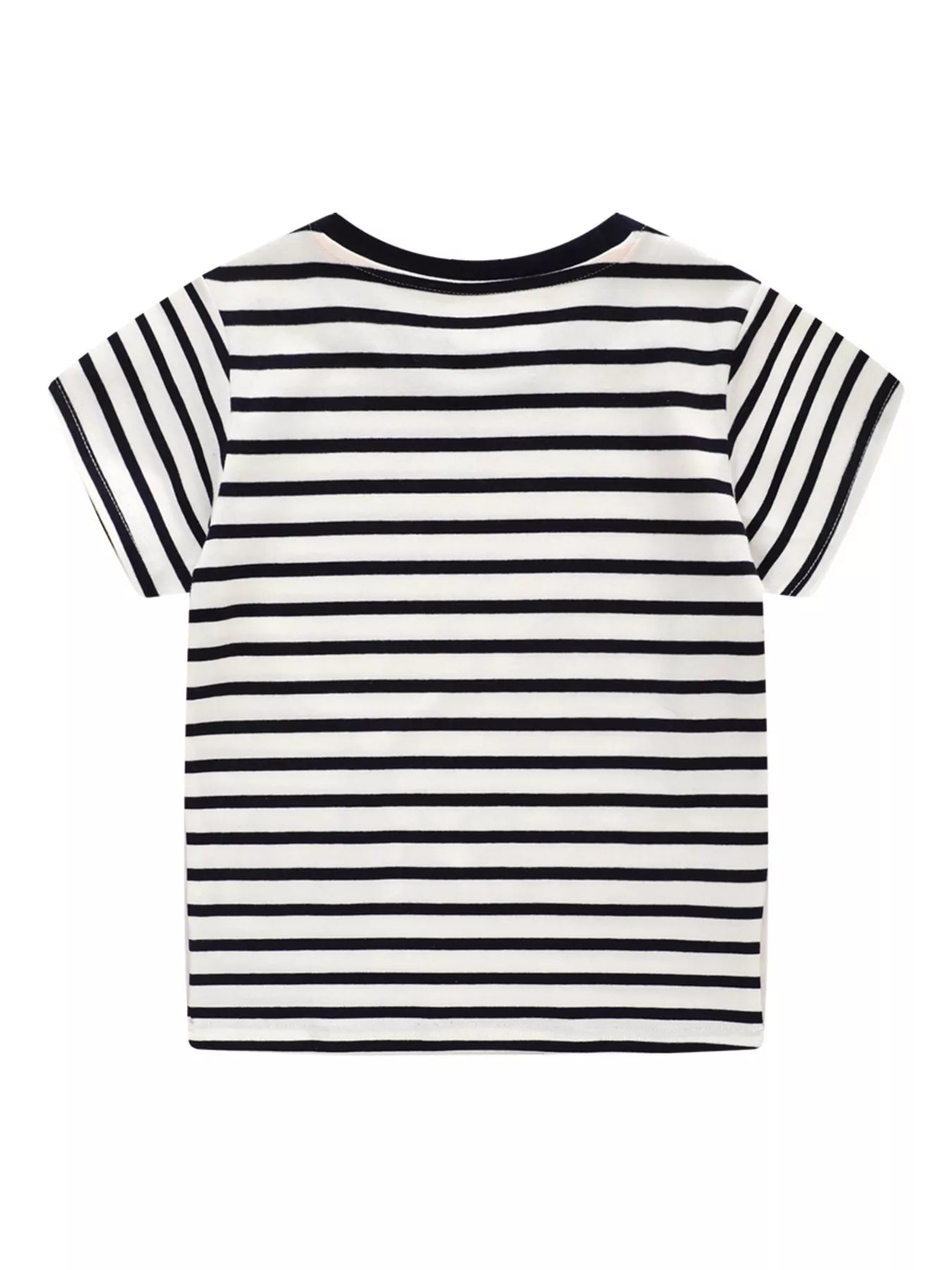 Kids Embroidered Striped T-Shirt – Soft Cotton Round Neck Tee for Boys & Girls (Black)
