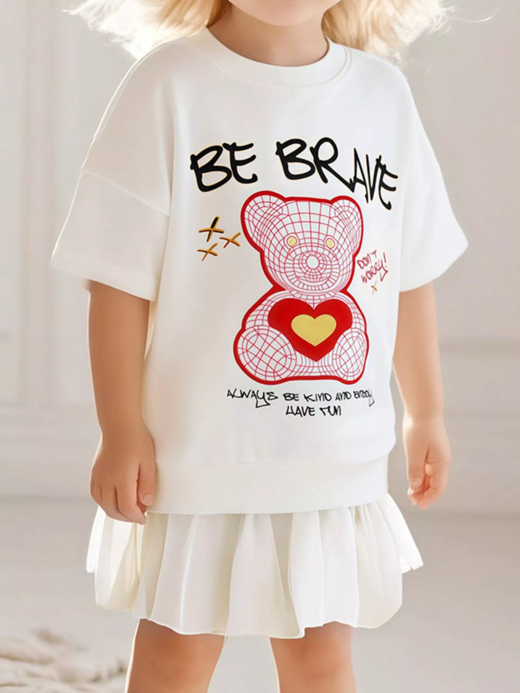 Girls Bear Graphic Sweatshirt Dress - Soft Short Sleeve Pullover for Kids