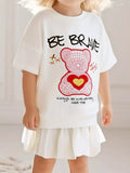 Girls Bear Graphic Sweatshirt Dress - Soft Short Sleeve Pullover for Kids