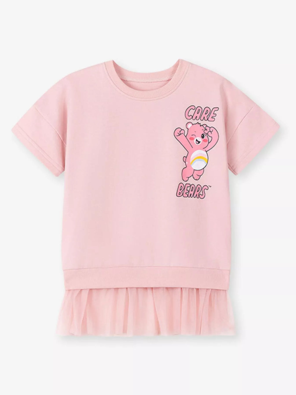 Girls Bear Graphic Sweatshirt Dress - Soft Short Sleeve Pullover for Kids