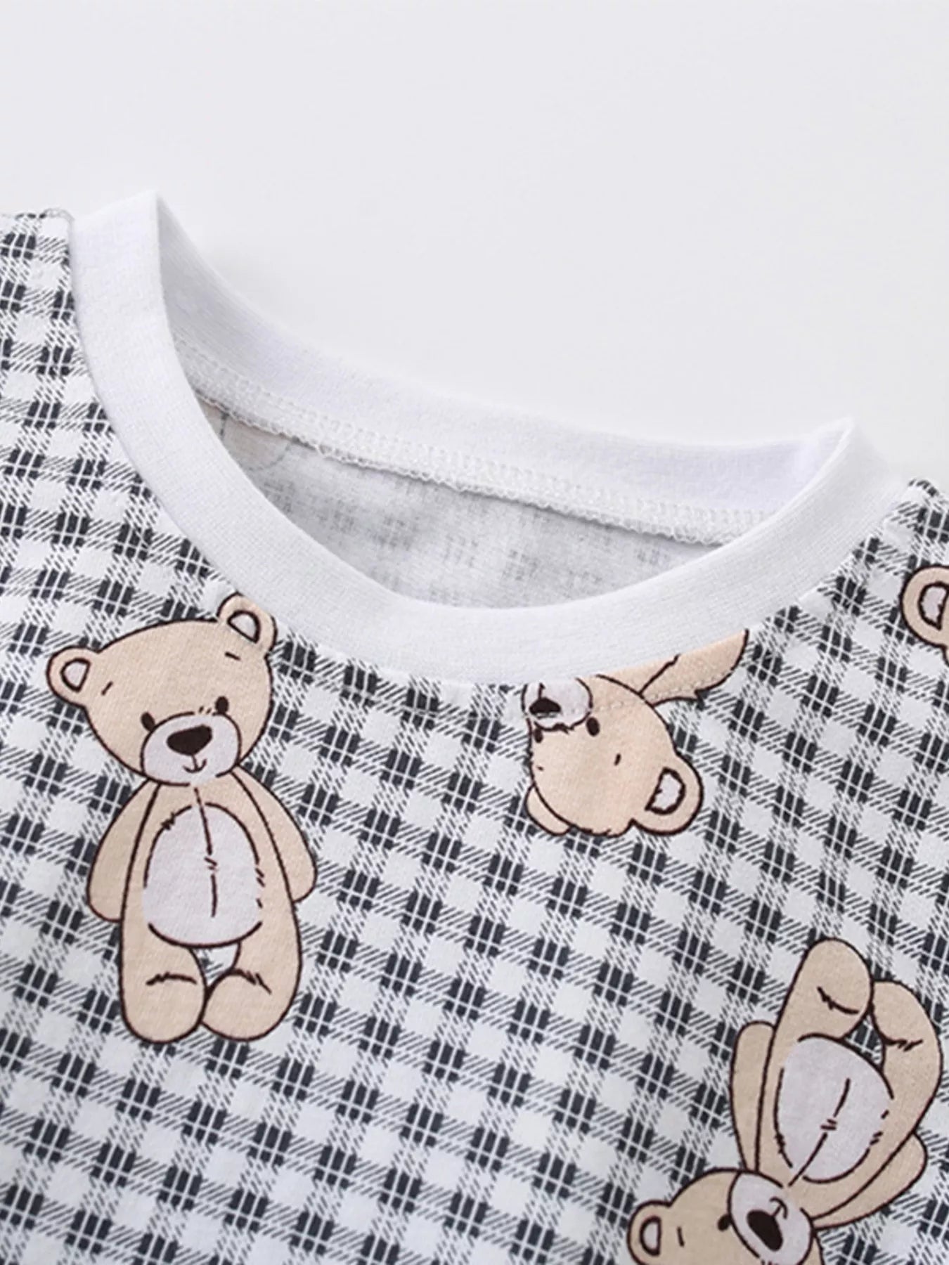Kids Plaid Bear T-Shirt | Soft Cotton Crew Neck Tee for Boys & Girls