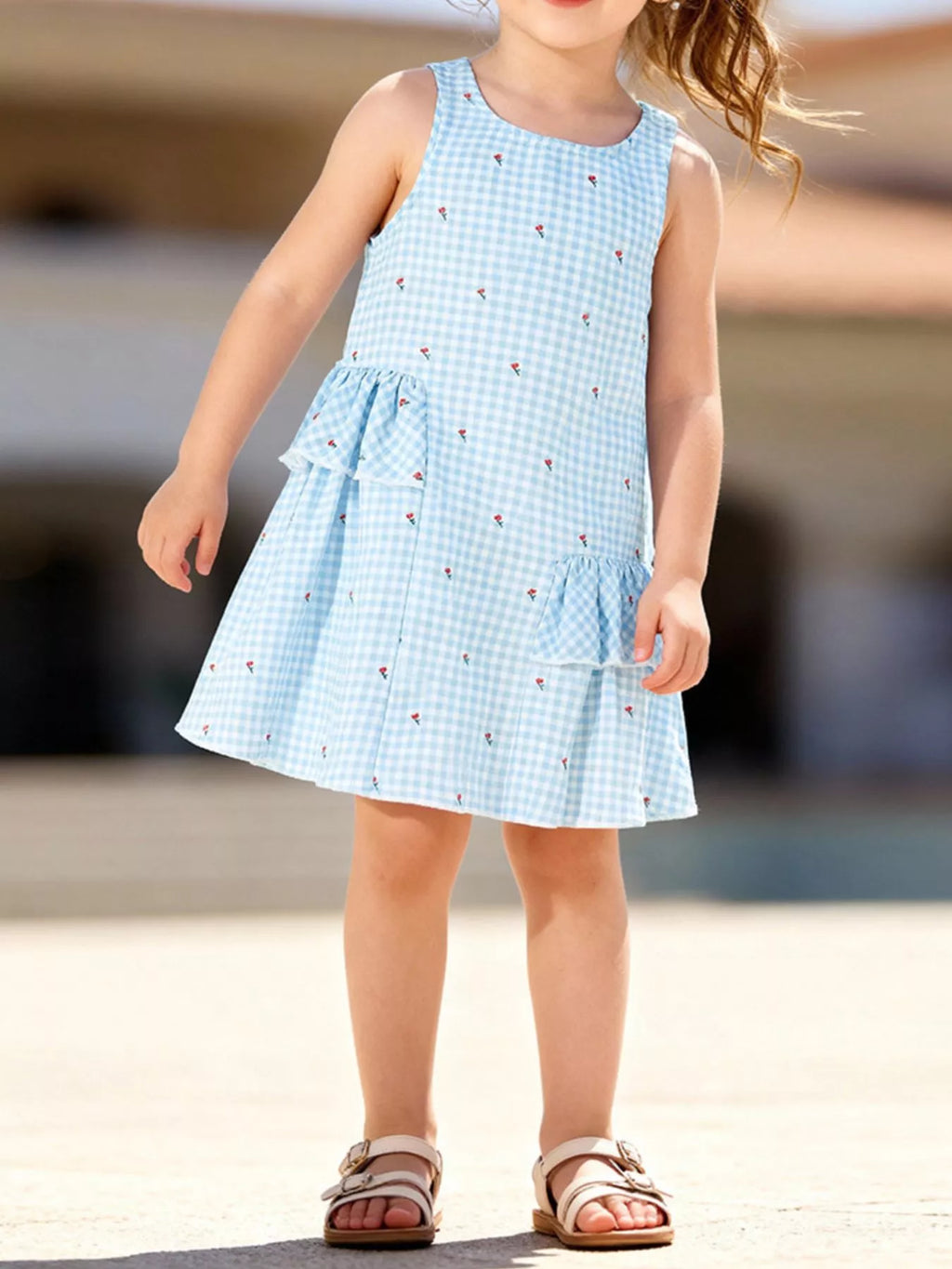 Girls Gingham Ruffle Dress - Sleeveless Cotton Summer Dress for Toddlers & Kids