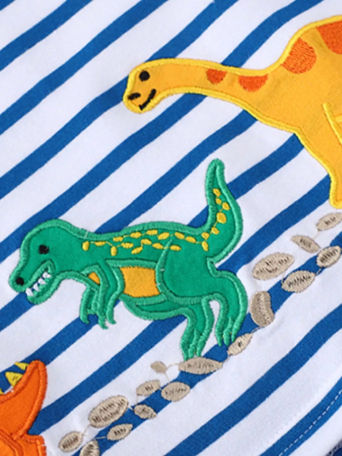 Kids Dinosaur Striped T-Shirt – Soft Cotton Crew Neck Tee for Boys & Girls
