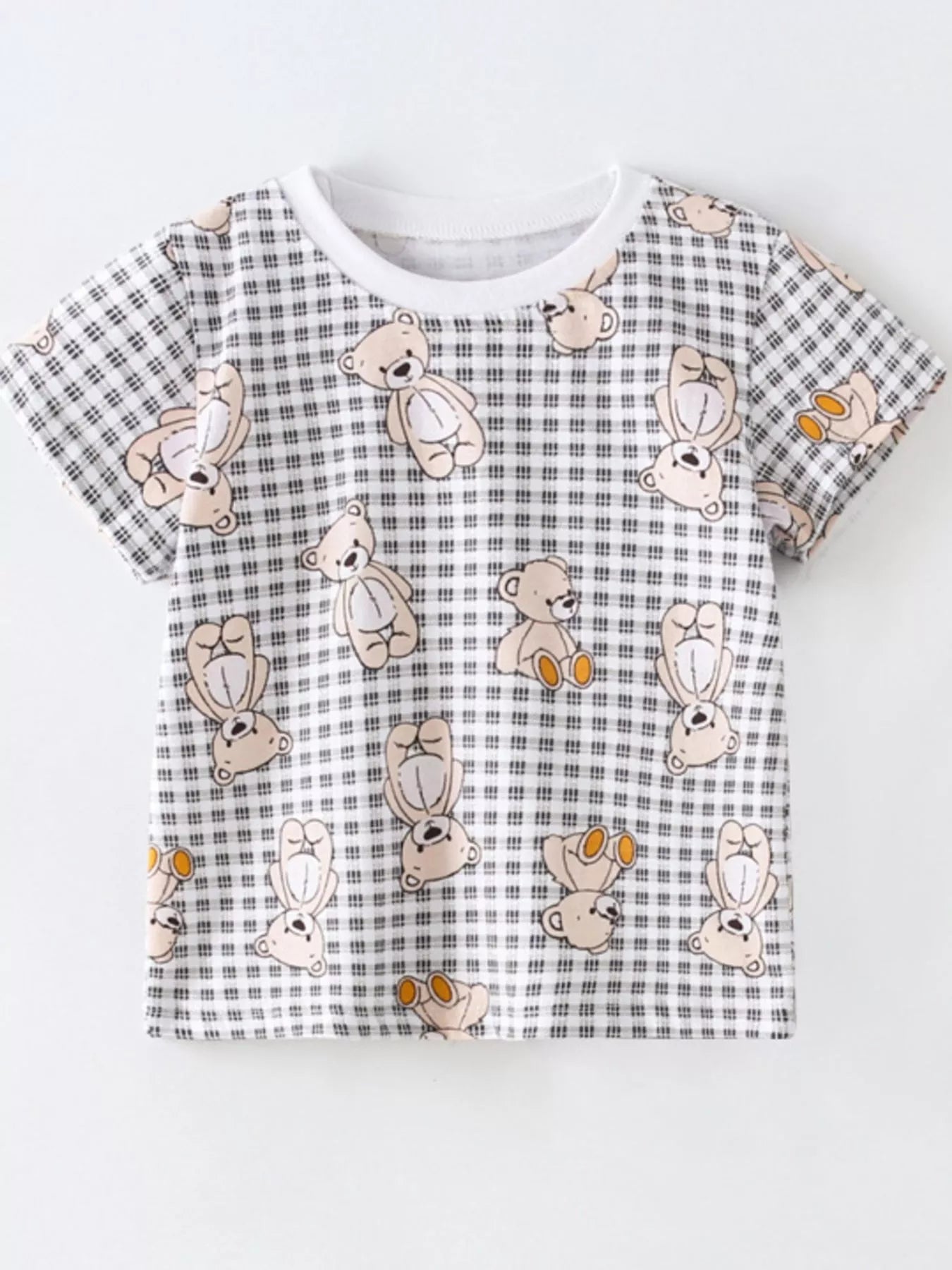 Kids Plaid Bear T-Shirt | Soft Cotton Crew Neck Tee for Boys & Girls