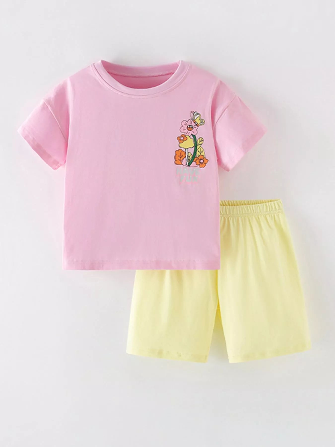 Girls Floral T-Shirt & Shorts Set - Soft Cotton Summer Outfit for Toddlers & Kids