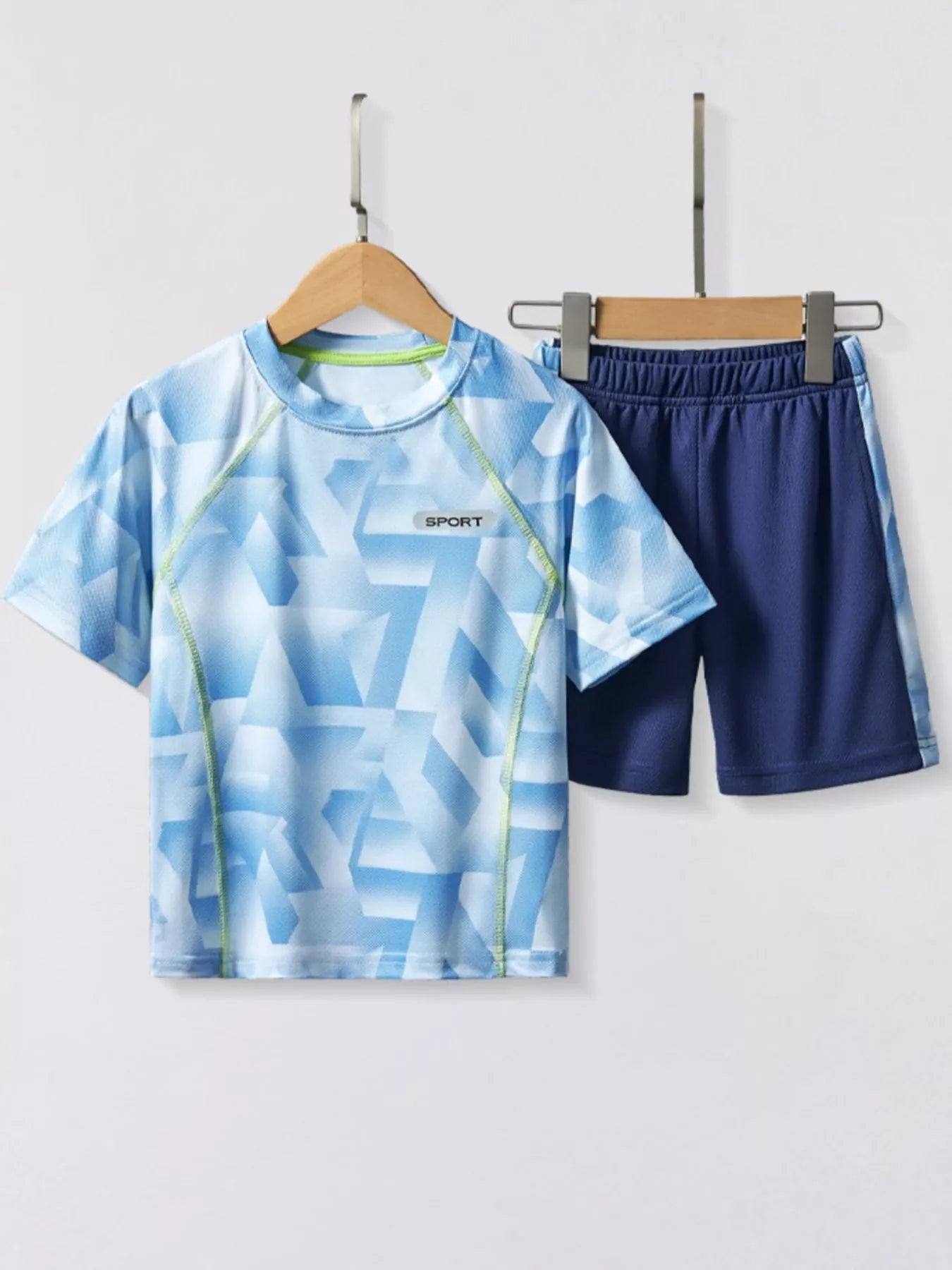 Kids Quick-Dry Geometric Print Outfit - Breathable Tee & Shorts Set