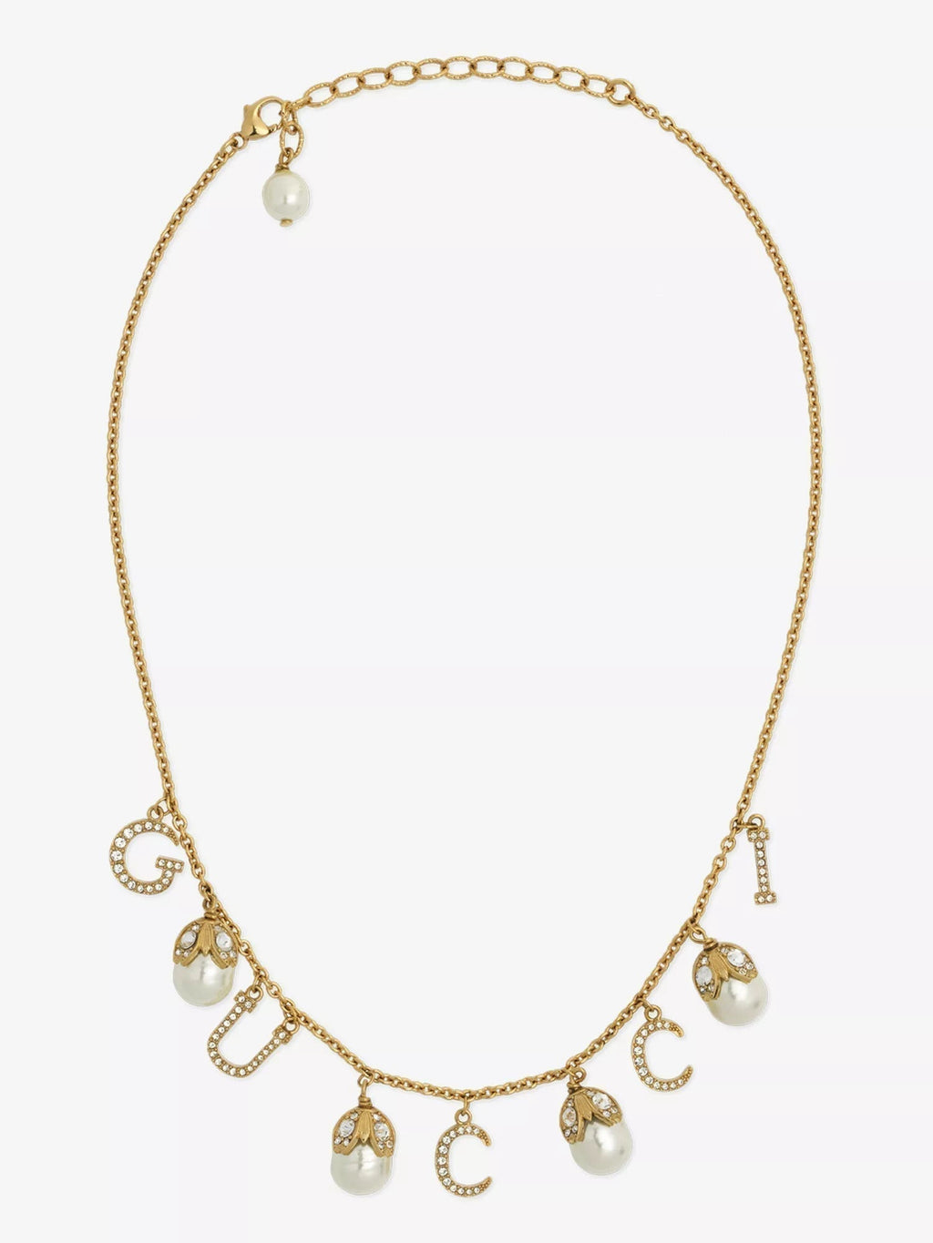18K Double G Logo Plaque Embellished Pearl Necklace