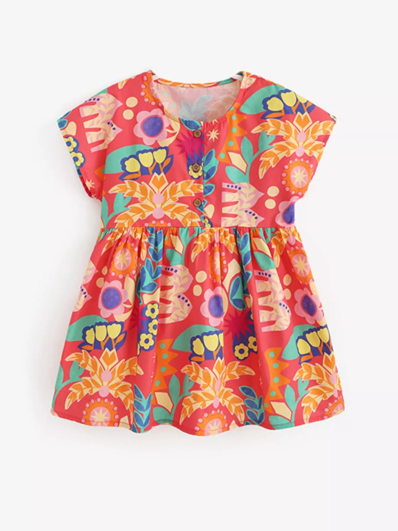 Girls Floral Button-Front Dress – Casual Cotton Summer Dress for Kids | Ages 3–8