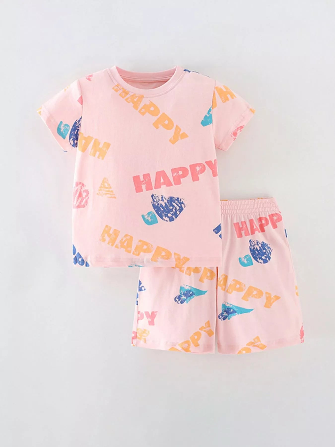 Kids Happy Print Pajama Set | Soft Cotton Short Sleeve Top & Shorts for Boys & Girls
