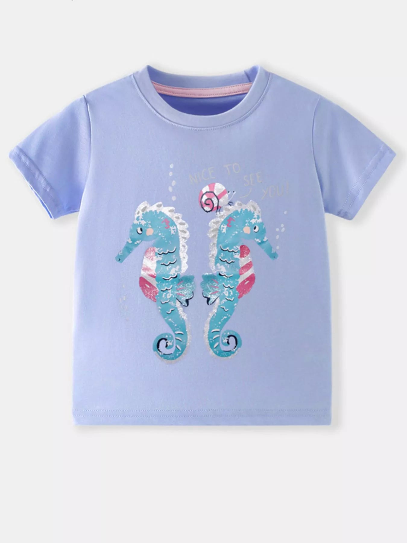Kids Seahorse T-Shirt – Soft Cotton Graphic Tee for Boys & Girls (Light Blue)