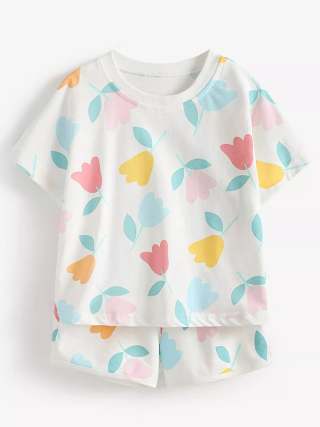 Girls Floral Summer Set - Soft Cotton Tee & Shorts Outfit for Toddlers & Kids