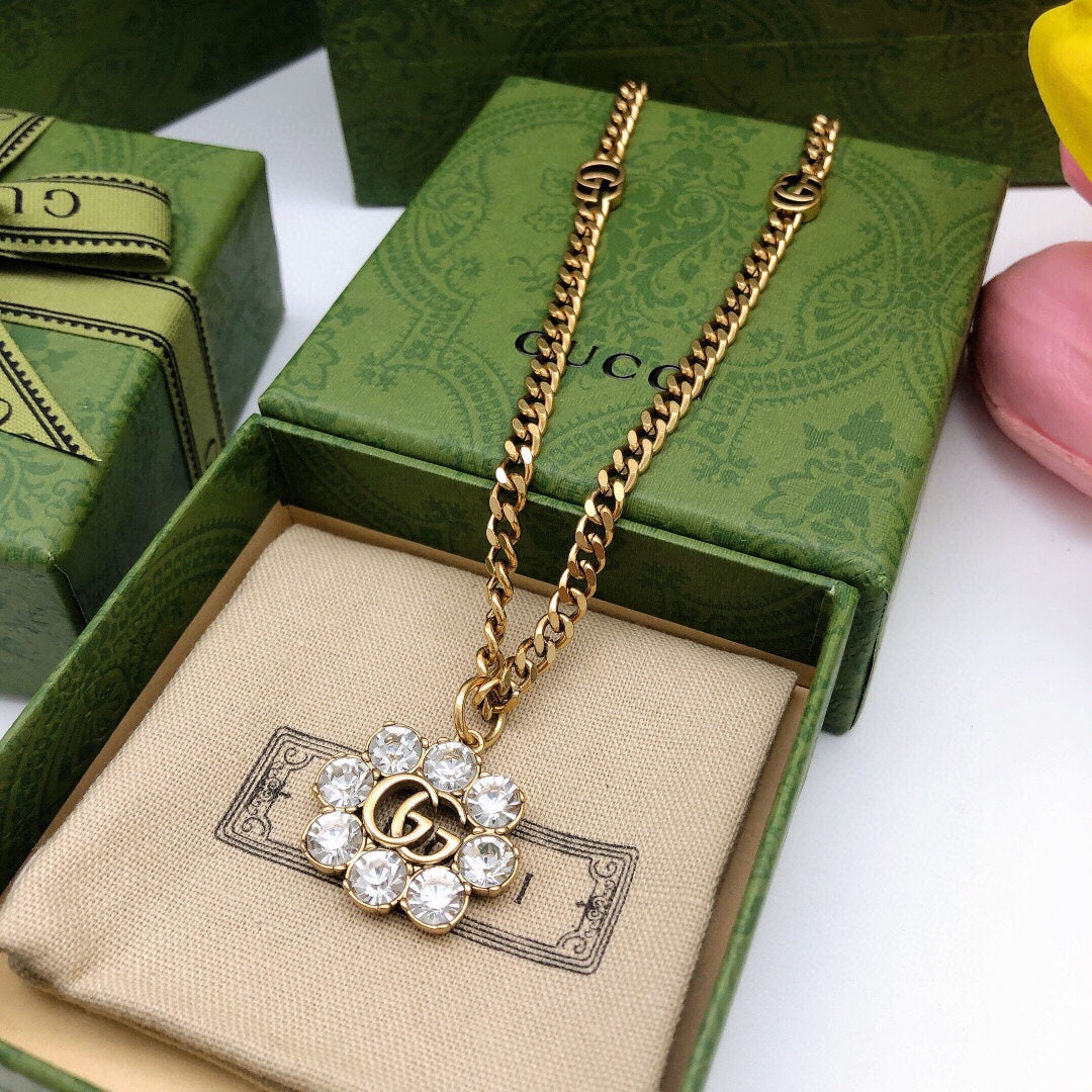 18K Double G Flower Crystals Necklace