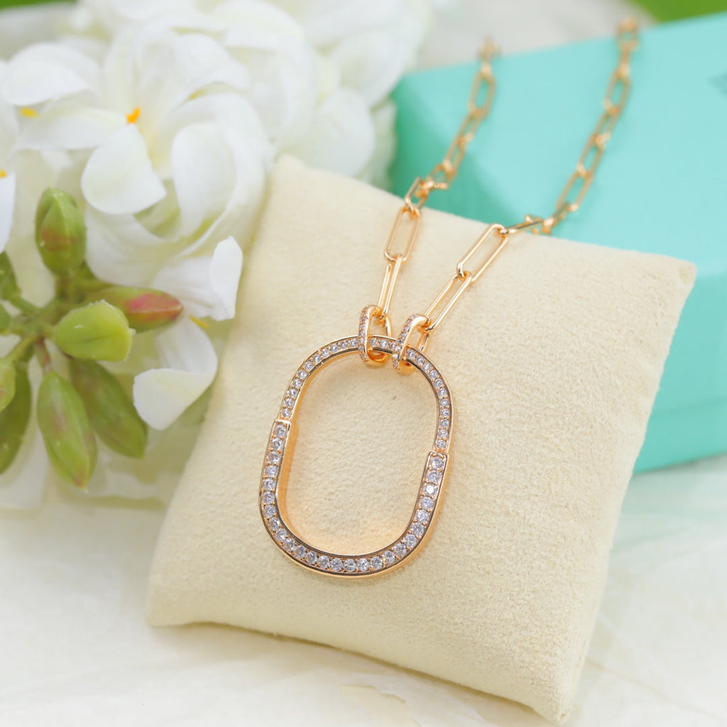 18K T Lock Pendant Pave Diamonds Necklace
