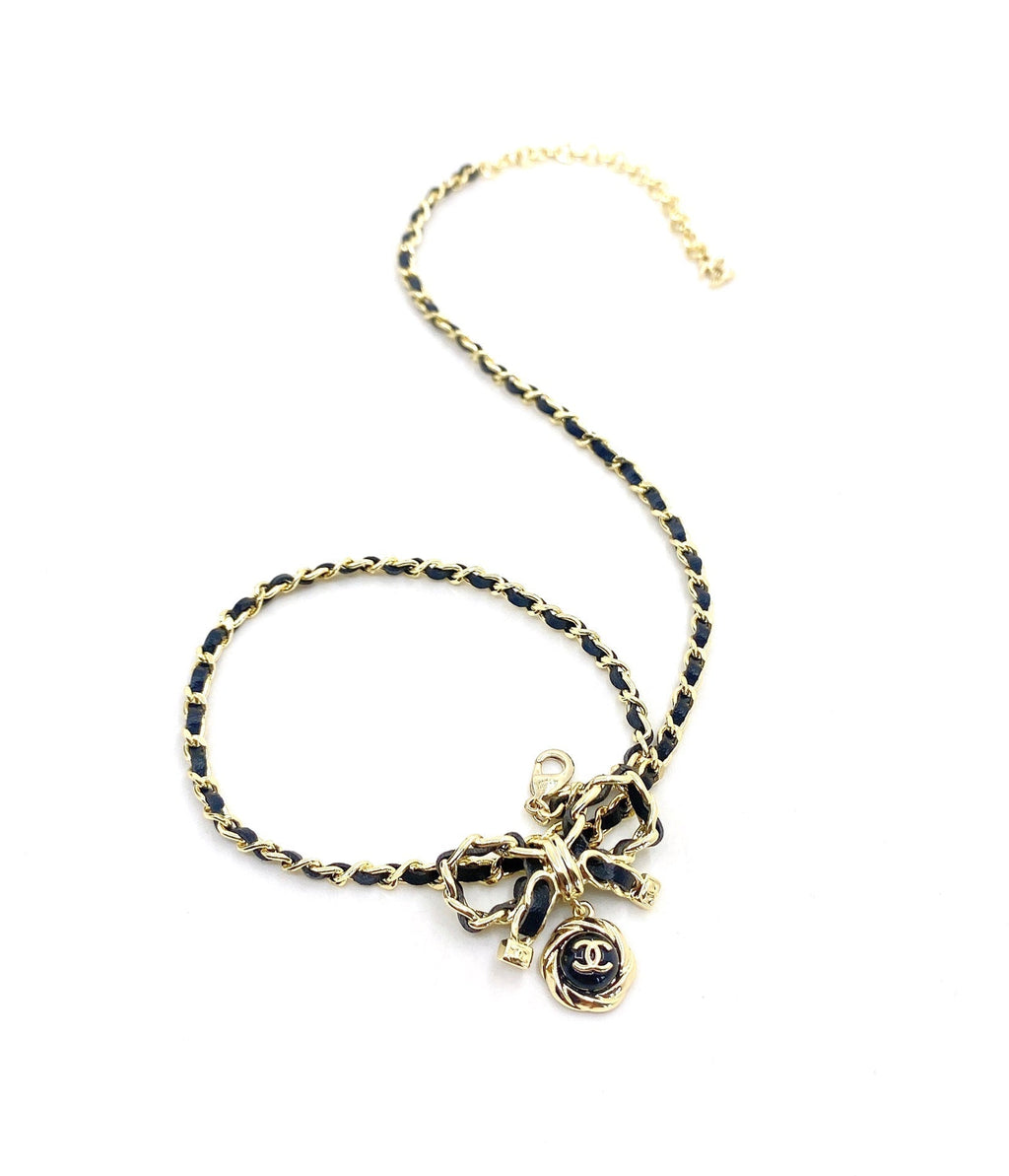 18K CC Rhinestone Bow Tie Necklace
